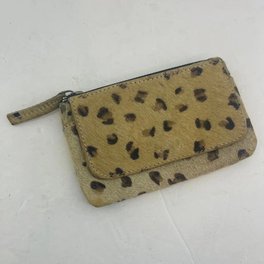 Deena‎ & Ozzy Leather Coin Purse Leopard Print Zip Flap Pouch Western Festival